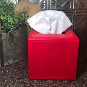 NWT Red Faux Leather Tissue box Multi Use Storage Box Magnetic Closure